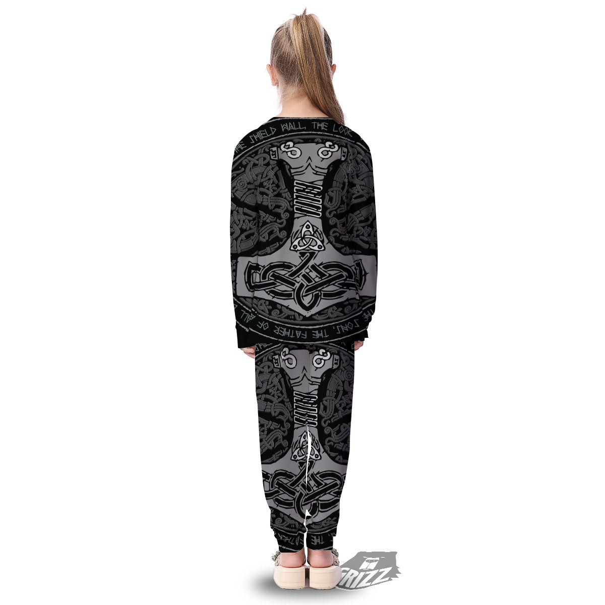 Runes Scandinavian And Mjolnir Print Kid's Pajamas-grizzshop