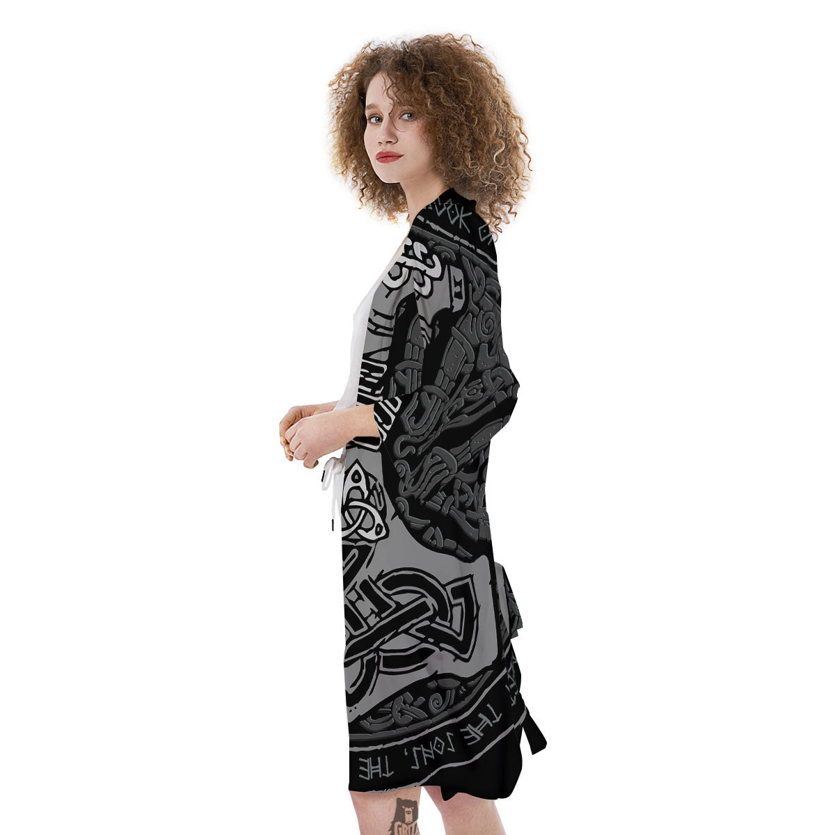 Runes Scandinavian And Mjolnir Print Kimono-grizzshop