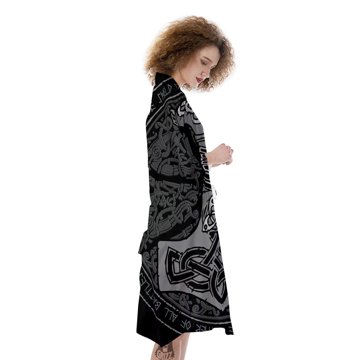 Runes Scandinavian And Mjolnir Print Kimono-grizzshop