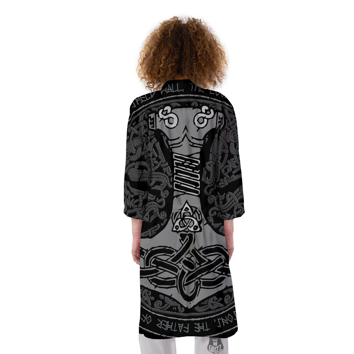 Runes Scandinavian And Mjolnir Print Kimono-grizzshop