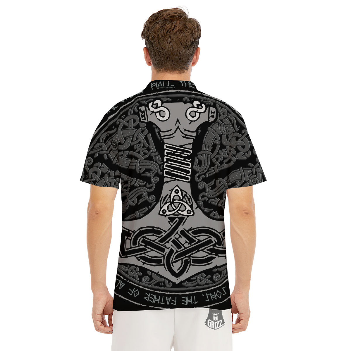 Runes Scandinavian And Mjolnir Print Men's Golf Shirts-grizzshop