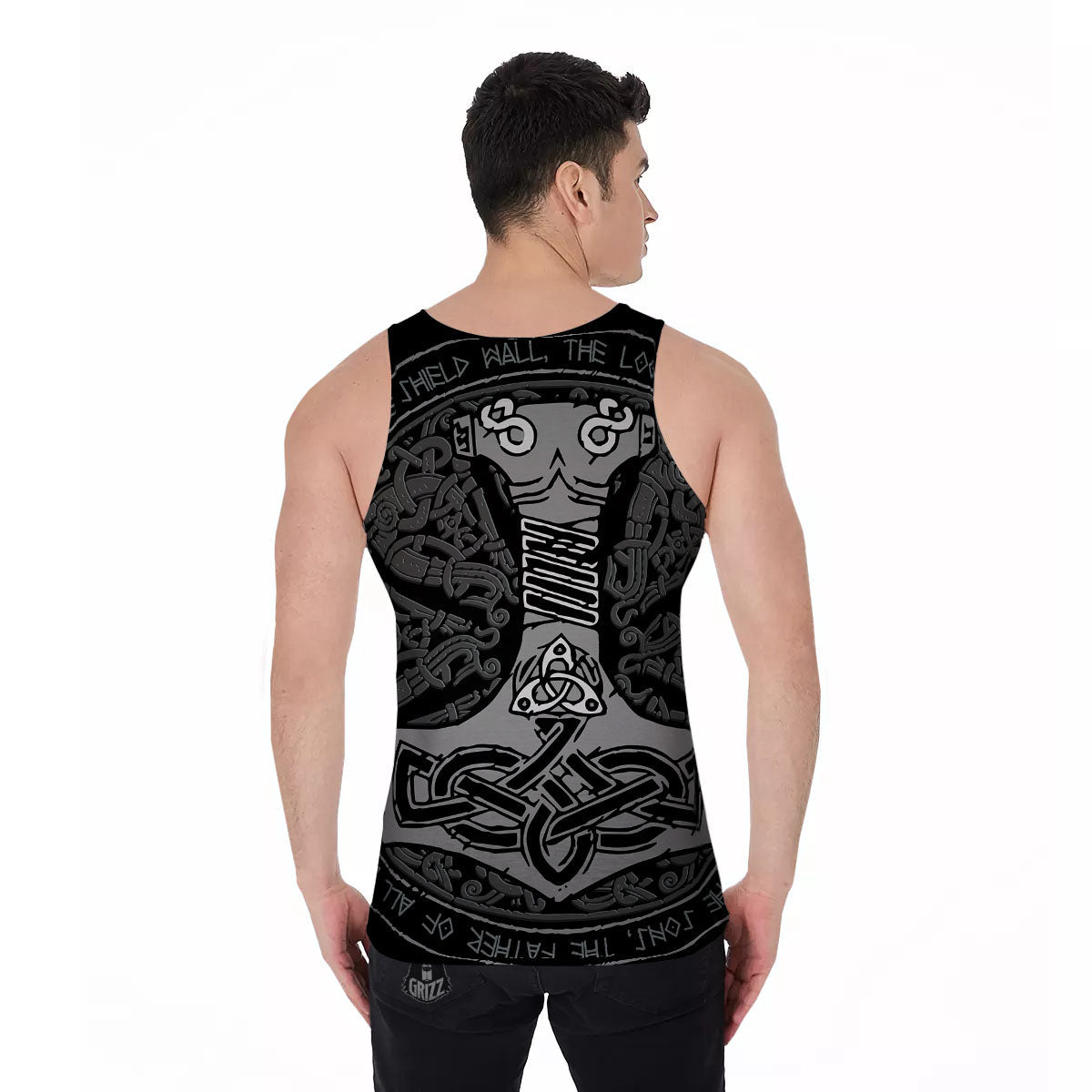 Runes Scandinavian And Mjolnir Print Men's Tank Top-grizzshop