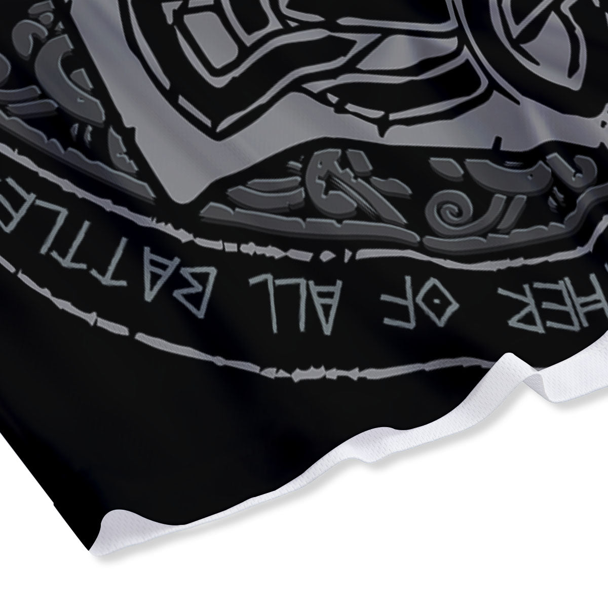 Runes Scandinavian And Mjolnir Print Mesh Shorts