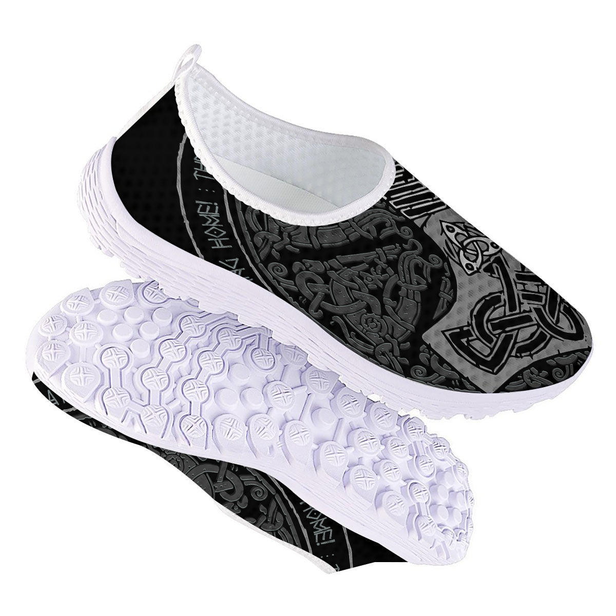 Runes Scandinavian And Mjolnir Print Nurse Shoes-grizzshop