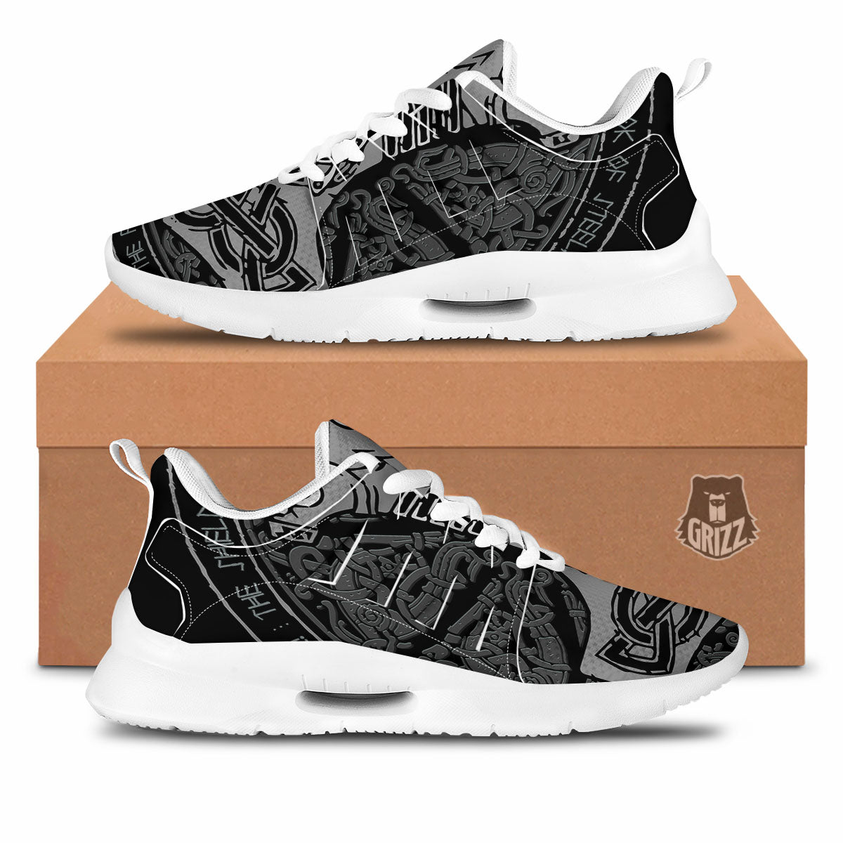 Runes Scandinavian And Mjolnir Print Tennis Shoes-grizzshop