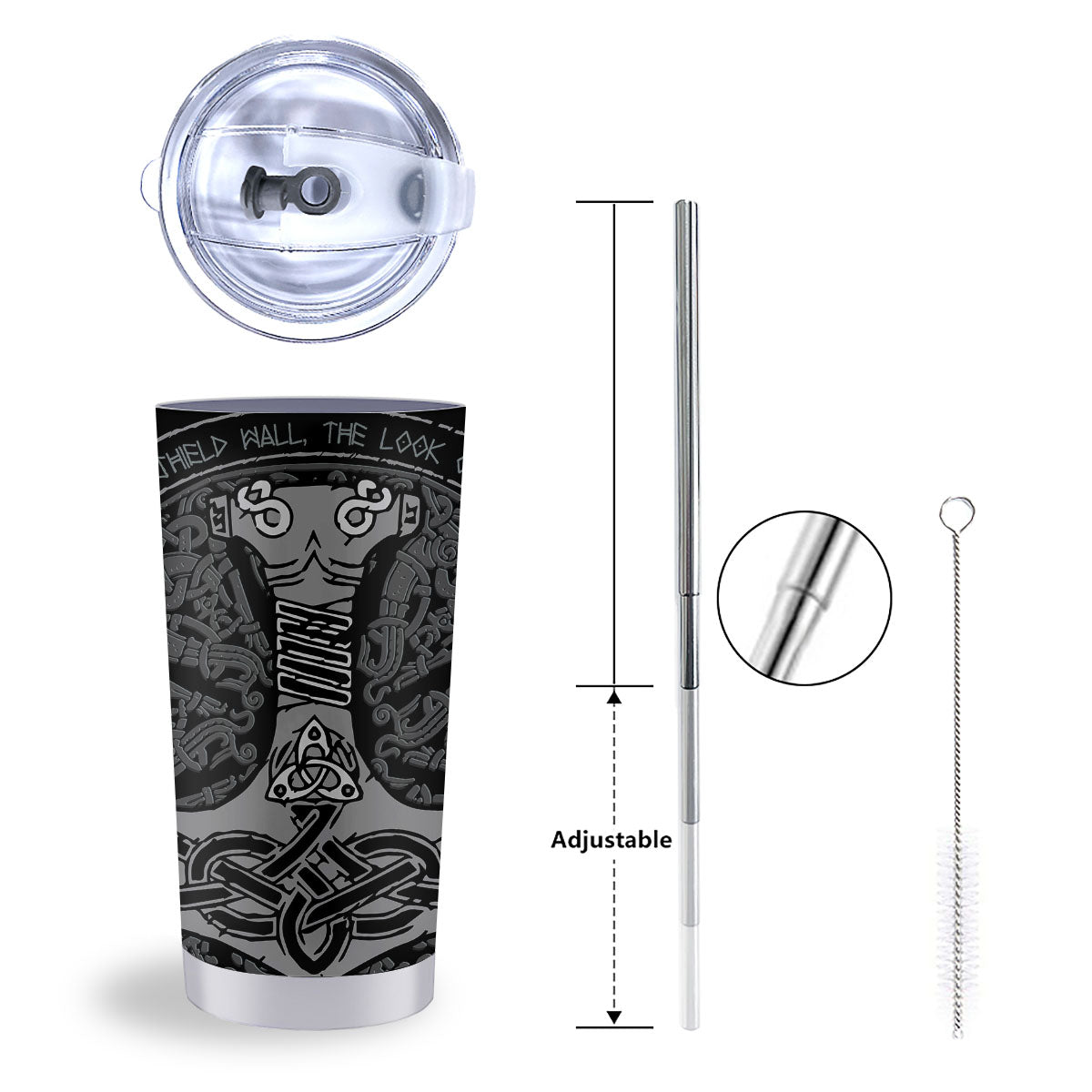 Runes Scandinavian And Mjolnir Print Tumbler-grizzshop