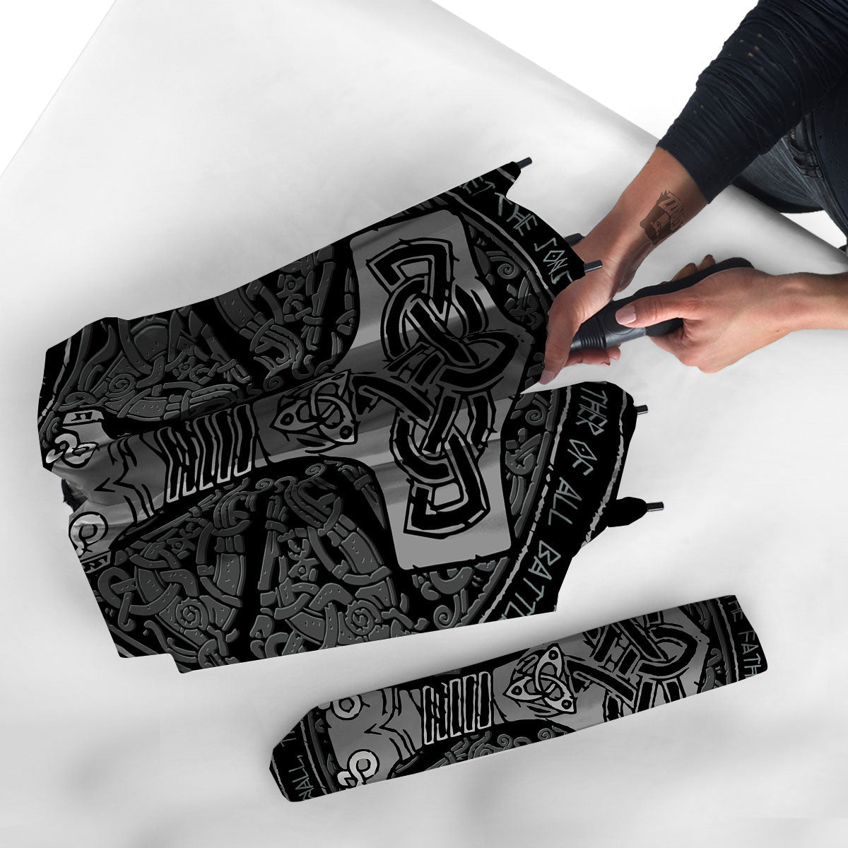 Runes Scandinavian And Mjolnir Print Umbrella-grizzshop