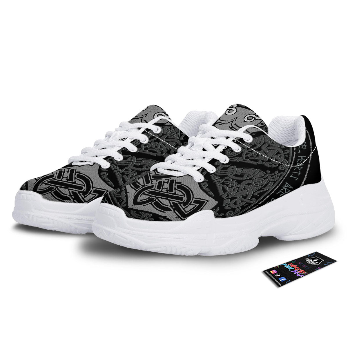 Runes Scandinavian And Mjolnir Print White Chunky Shoes-grizzshop