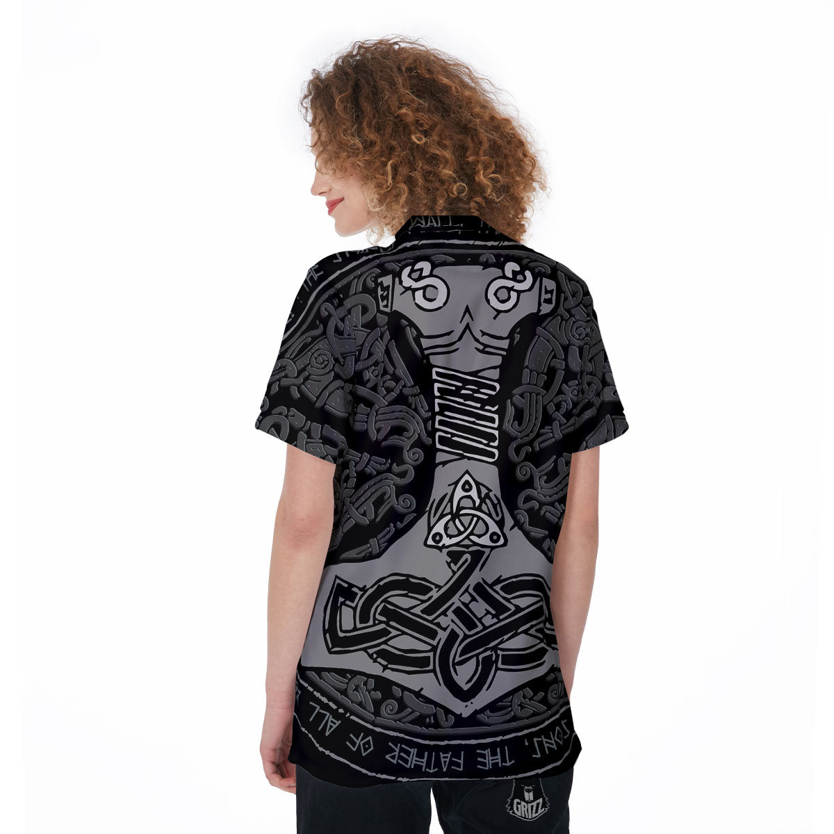 Runes Scandinavian And Mjolnir Print Women's Golf Shirts-grizzshop