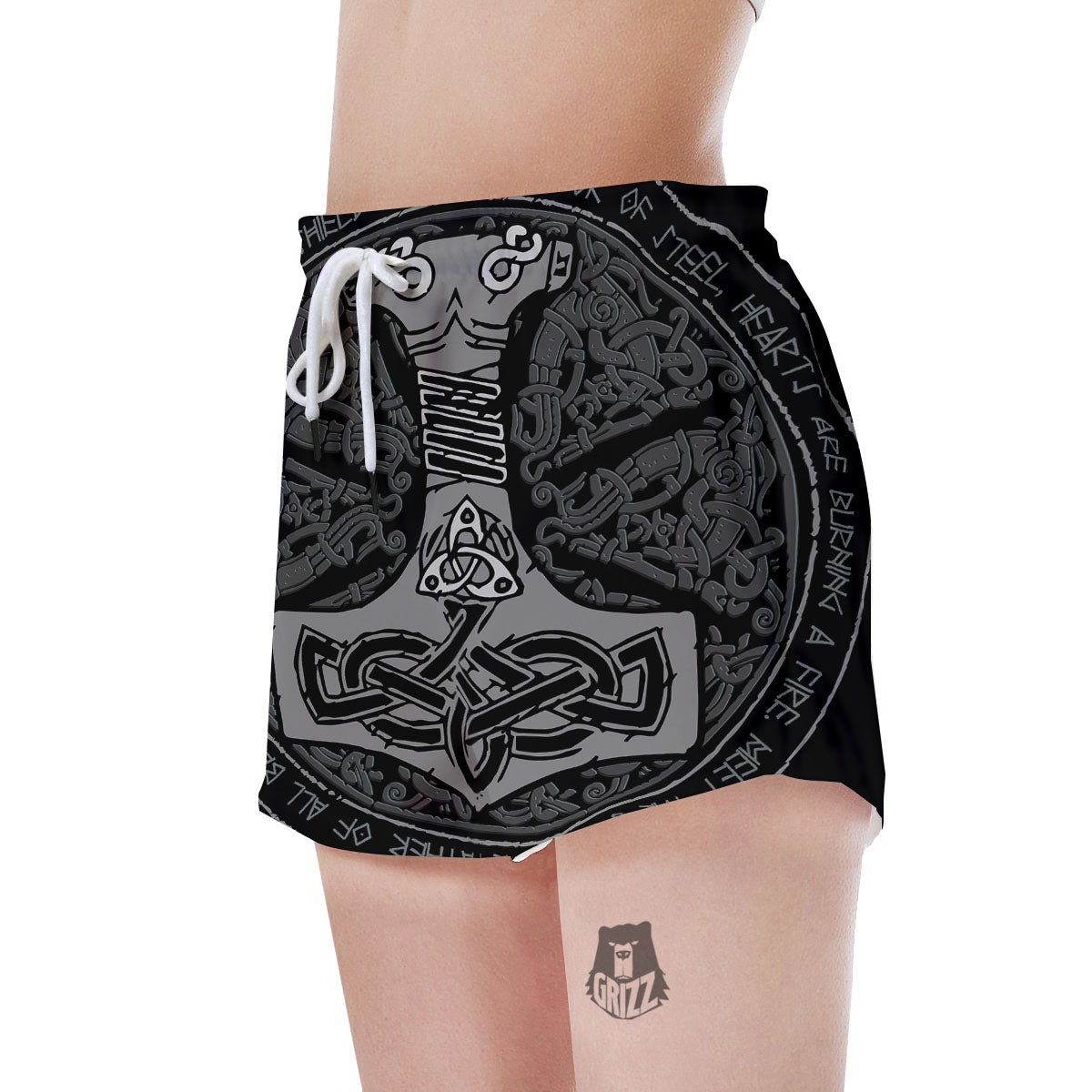 Runes Scandinavian And Mjolnir Print Women's Shorts-grizzshop