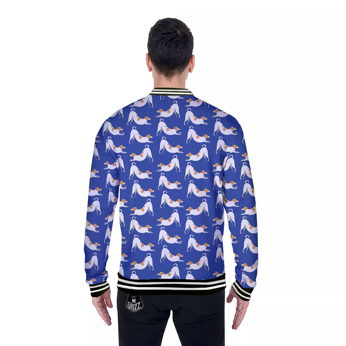 Russell Terrier Blue Jack Print Pattern Baseball Jacket-grizzshop