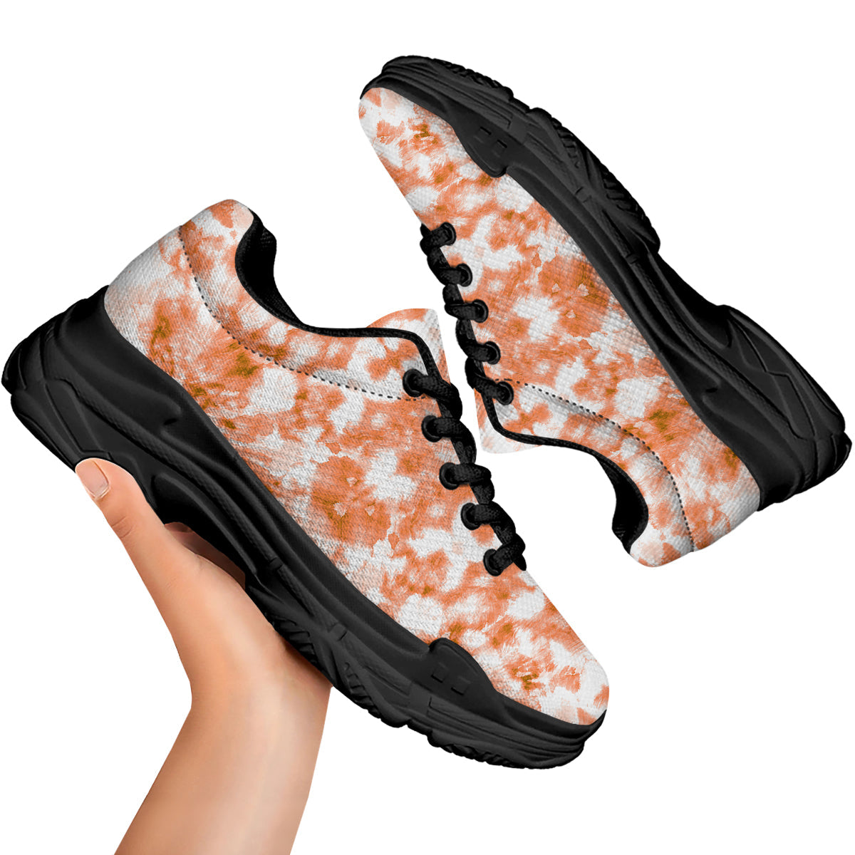 Rusty Tie Dye Orange Watercolor Print Black Chunky Shoes-grizzshop