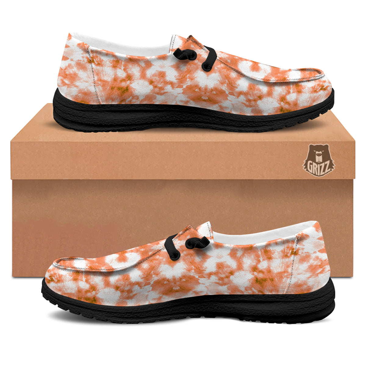 Rusty Tie Dye Orange Watercolor Print Black Loafers-grizzshop