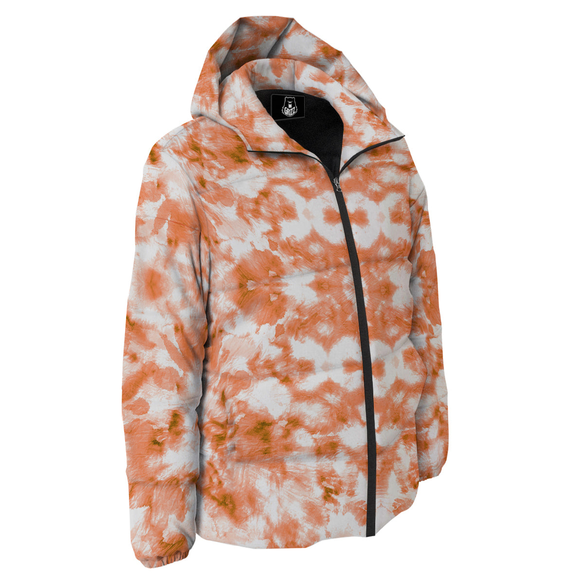 Rusty Tie Dye Orange Watercolor Print Down Jacket-grizzshop