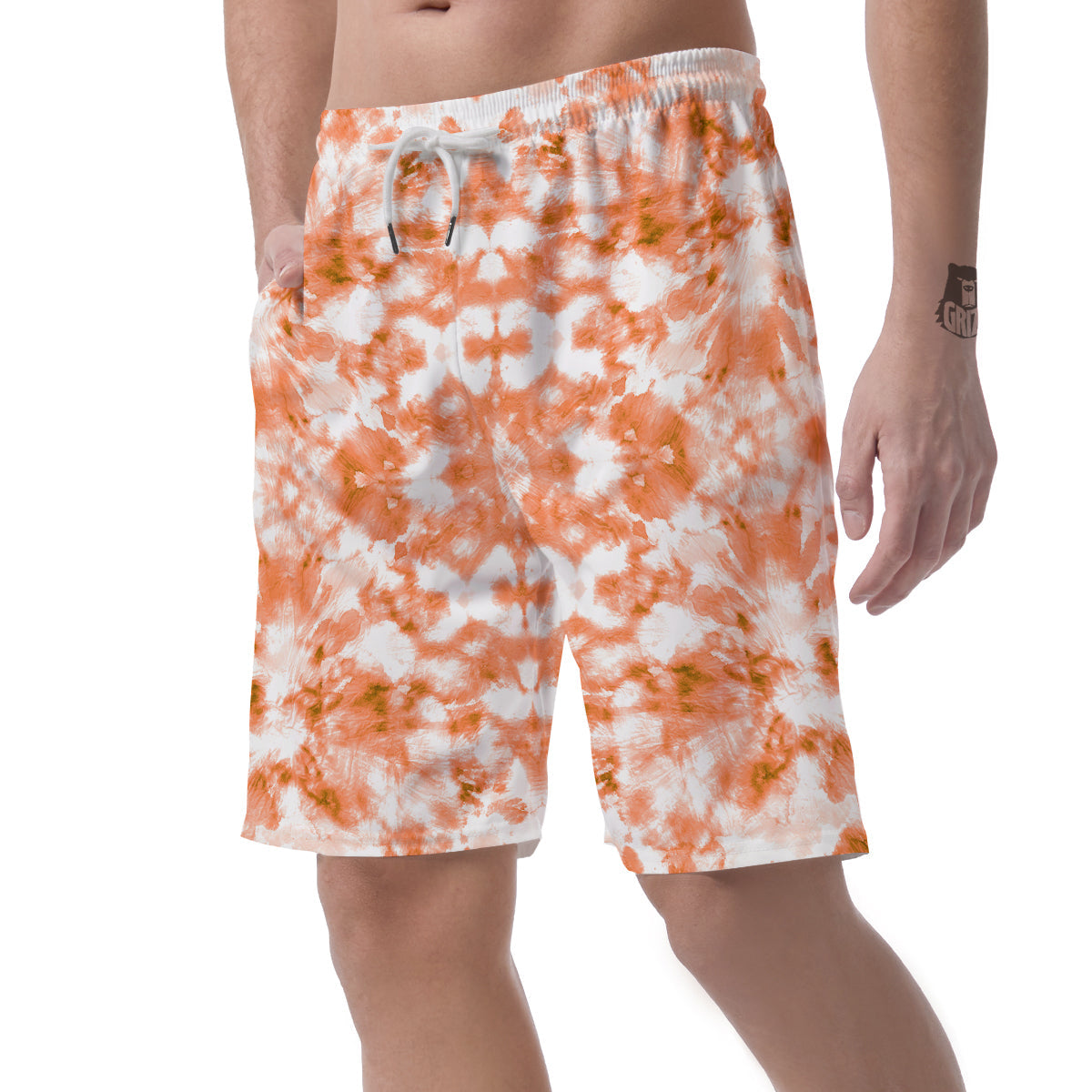 Rusty Tie Dye Orange Watercolor Print Men's Shorts-grizzshop