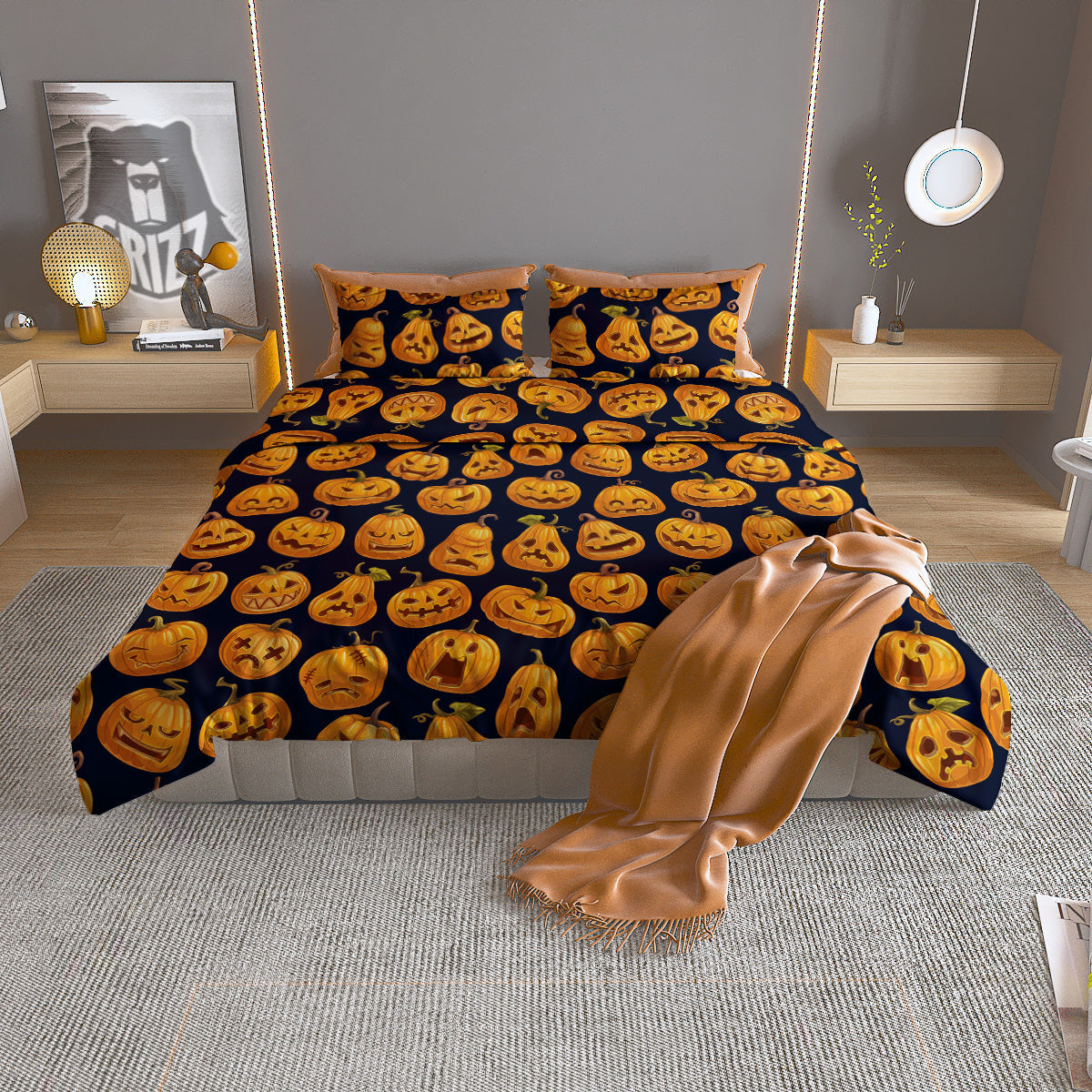 Sacry Halloween Pumpkins Print Pattern Duvet Cover Bedding Set