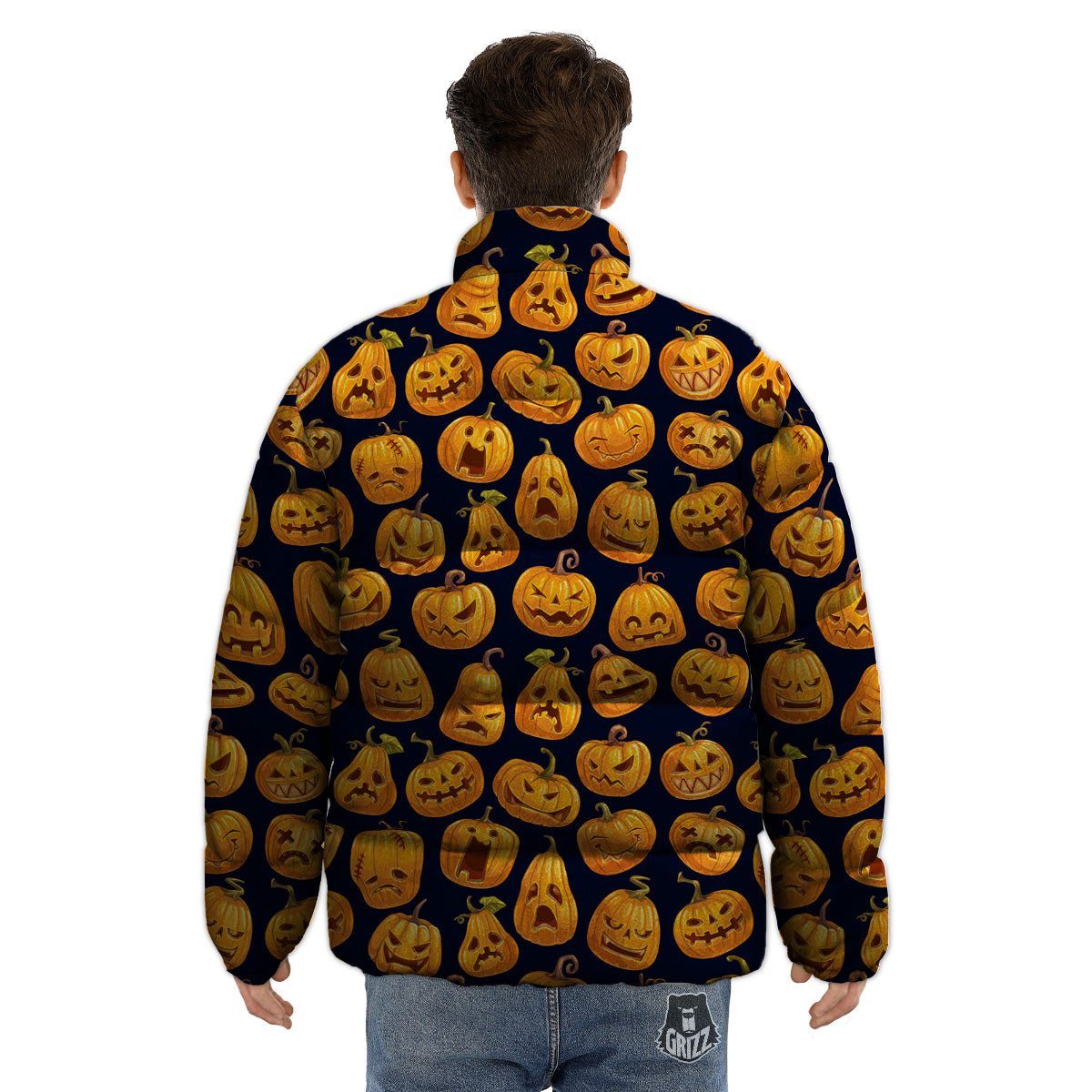 Sacry Halloween Pumpkins Print Pattern Puffer Jacket-grizzshop
