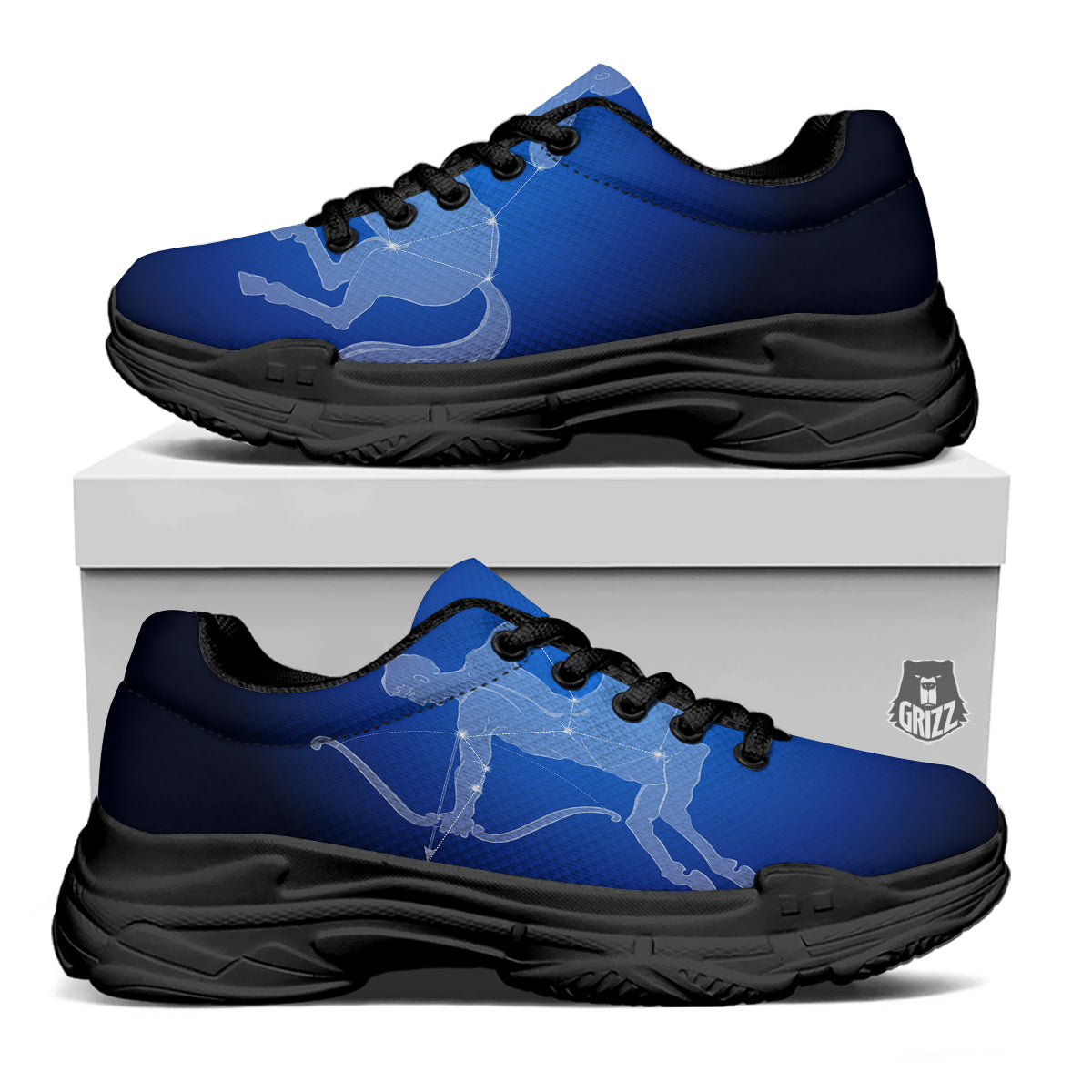 Sagittarius Constellation Print Black Chunky Shoes-grizzshop