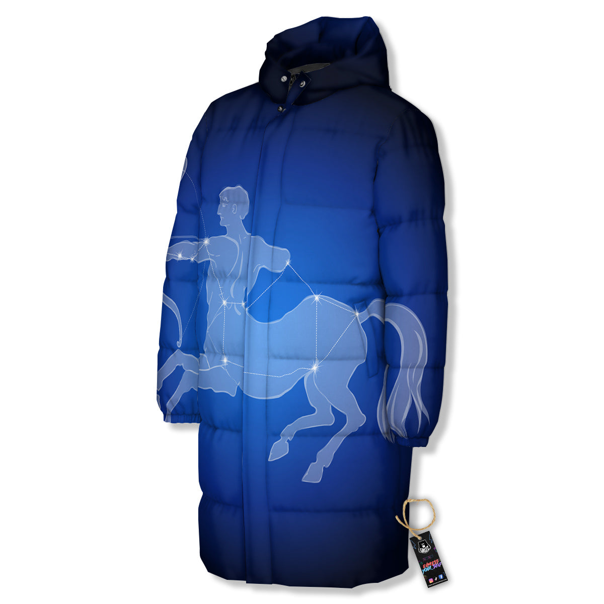 Sagittarius Constellation Print Long Down Jacket-grizzshop