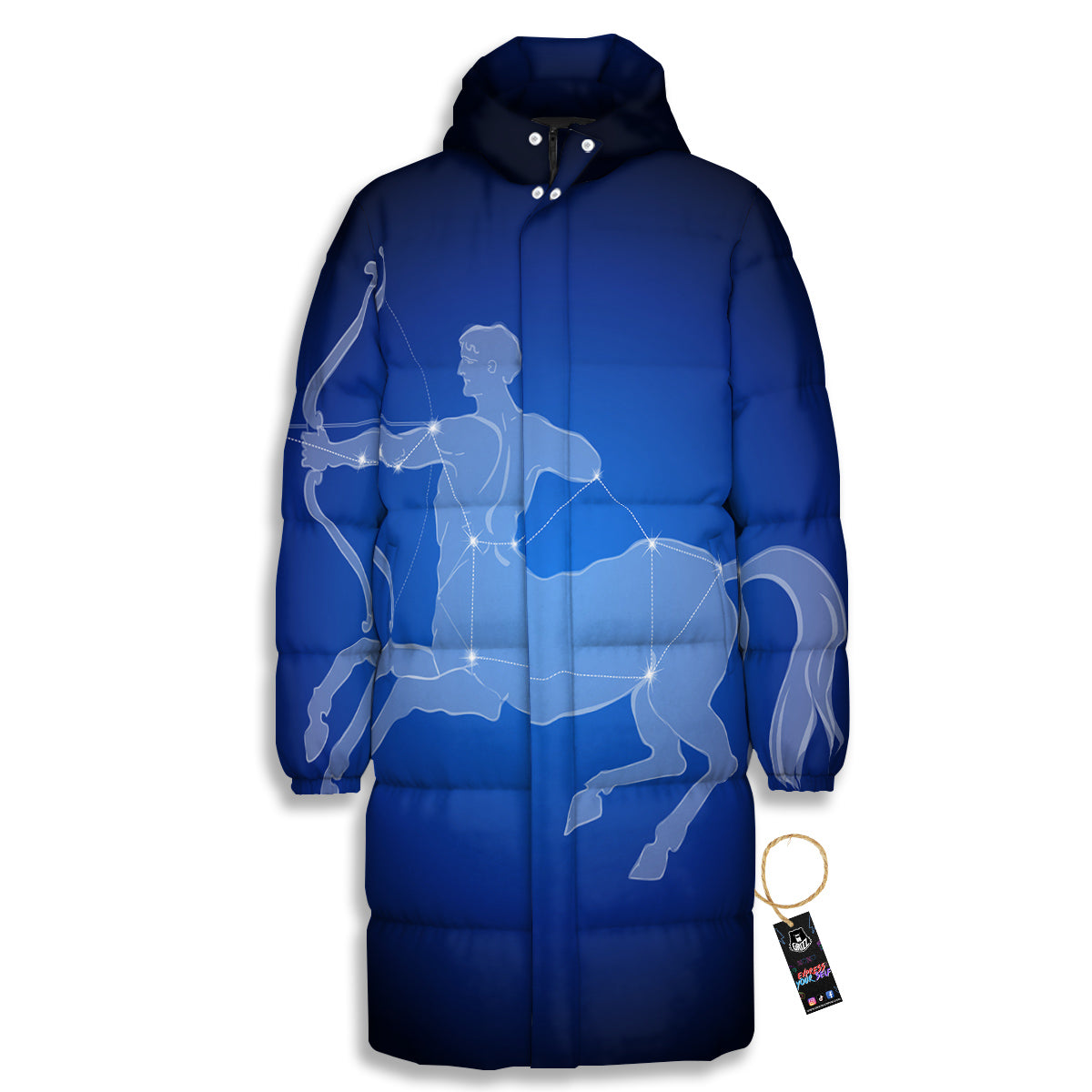 Sagittarius Constellation Print Long Down Jacket-grizzshop