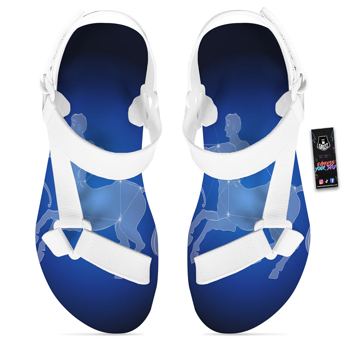 Sagittarius Constellation Print White Open Toe Sandals-grizzshop
