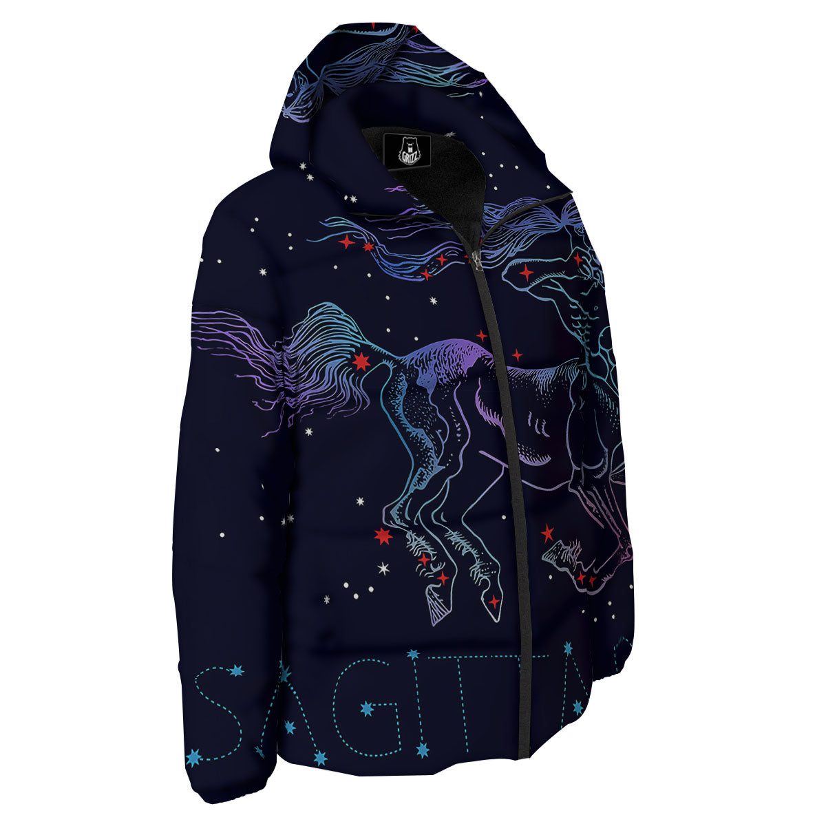 Sagittarius Constellation Sign Print Down Jacket-grizzshop