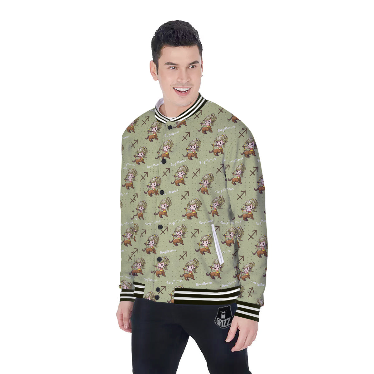 Sagittarius Cute Cartoon Print Pattern Baseball Jacket-grizzshop