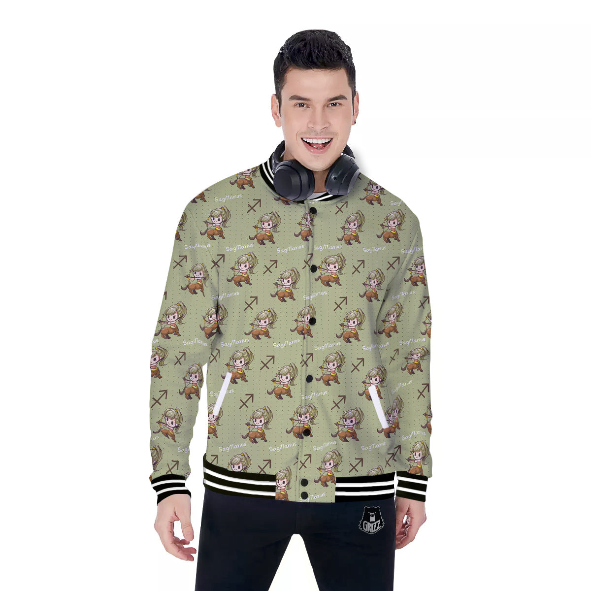 Sagittarius Cute Cartoon Print Pattern Baseball Jacket-grizzshop