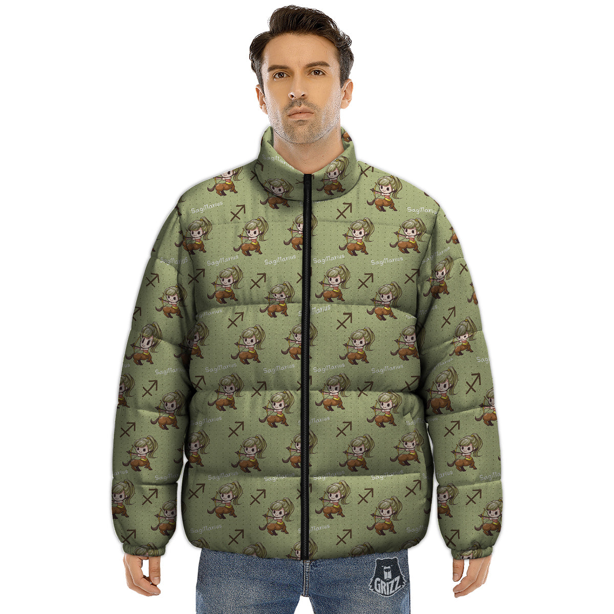 Sagittarius Cute Cartoon Print Pattern Puffer Jacket-grizzshop
