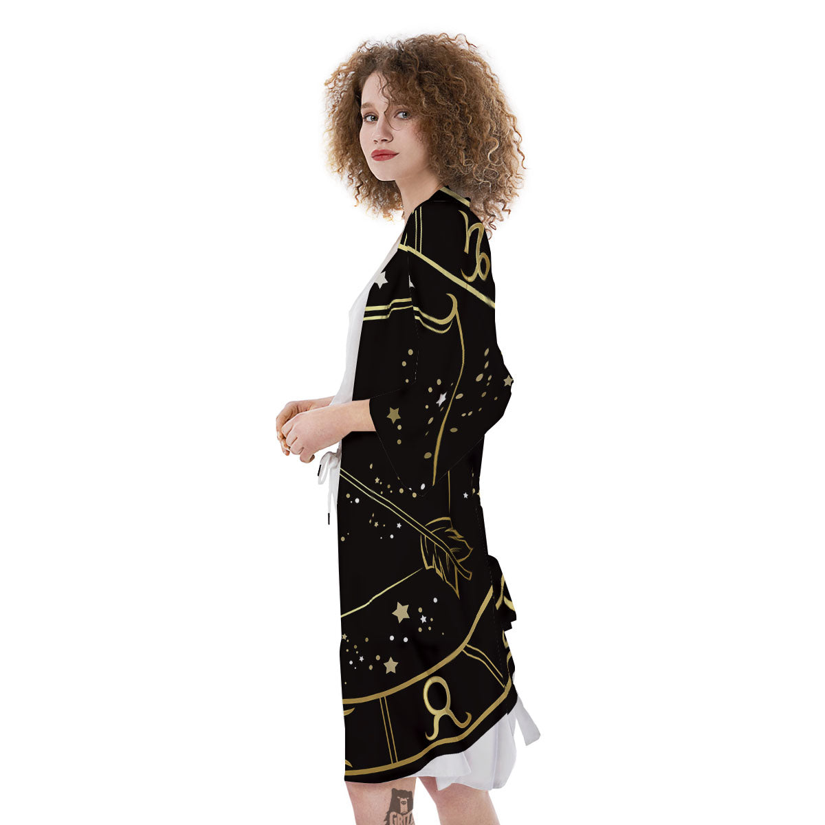 Sagittarius Sign Black And Gold Print Kimono-grizzshop