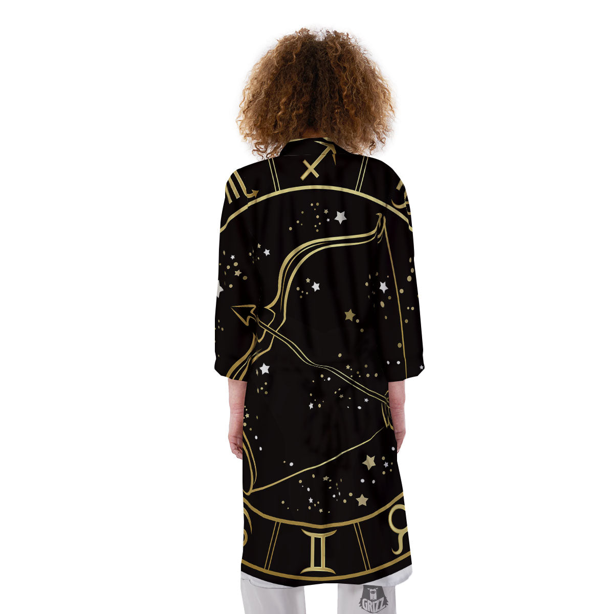 Sagittarius Sign Black And Gold Print Kimono-grizzshop