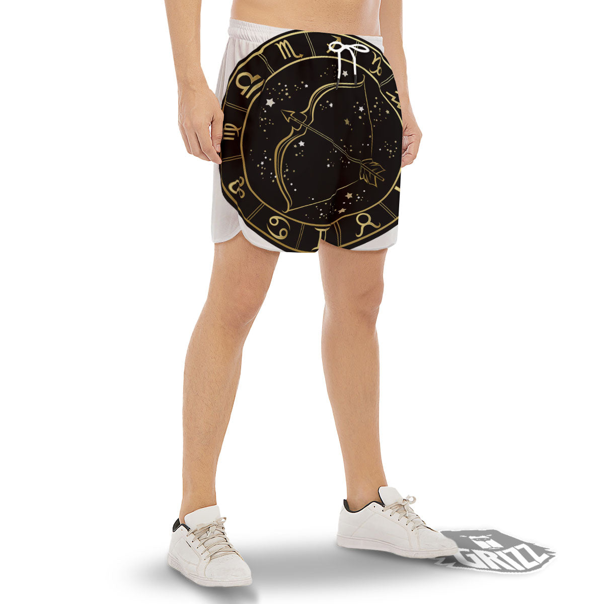 Sagittarius Sign Black And Gold Print Men's Gym Shorts-grizzshop