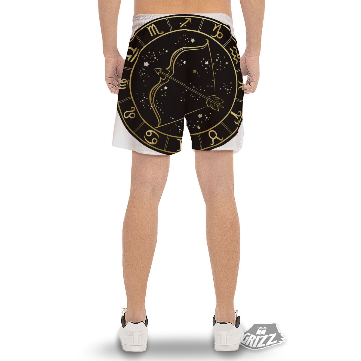 Sagittarius Sign Black And Gold Print Men's Gym Shorts-grizzshop