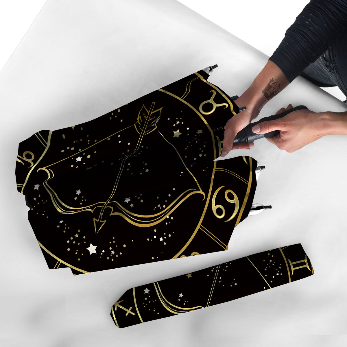 Sagittarius Sign Black And Gold Print Umbrella-grizzshop