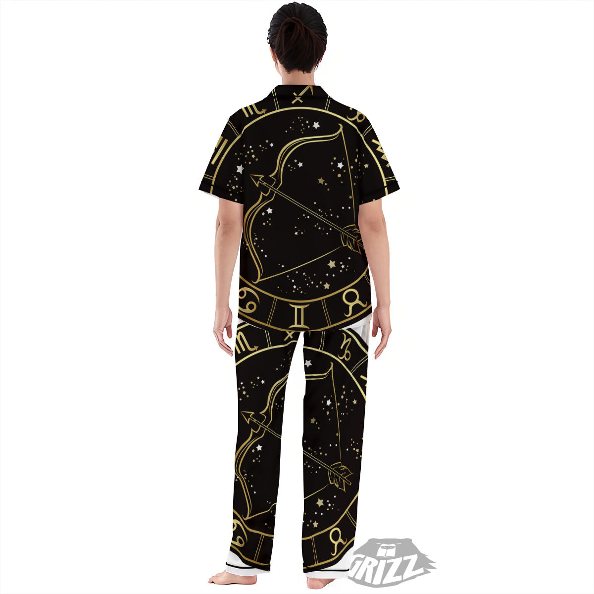 Sagittarius Sign Black And Gold Print Women's Pajamas Set-grizzshop