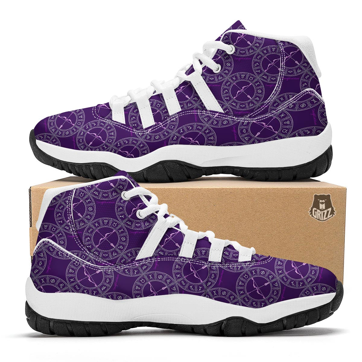 Sagittarius Zodiac Pattern Print White Bball Shoes-grizzshop