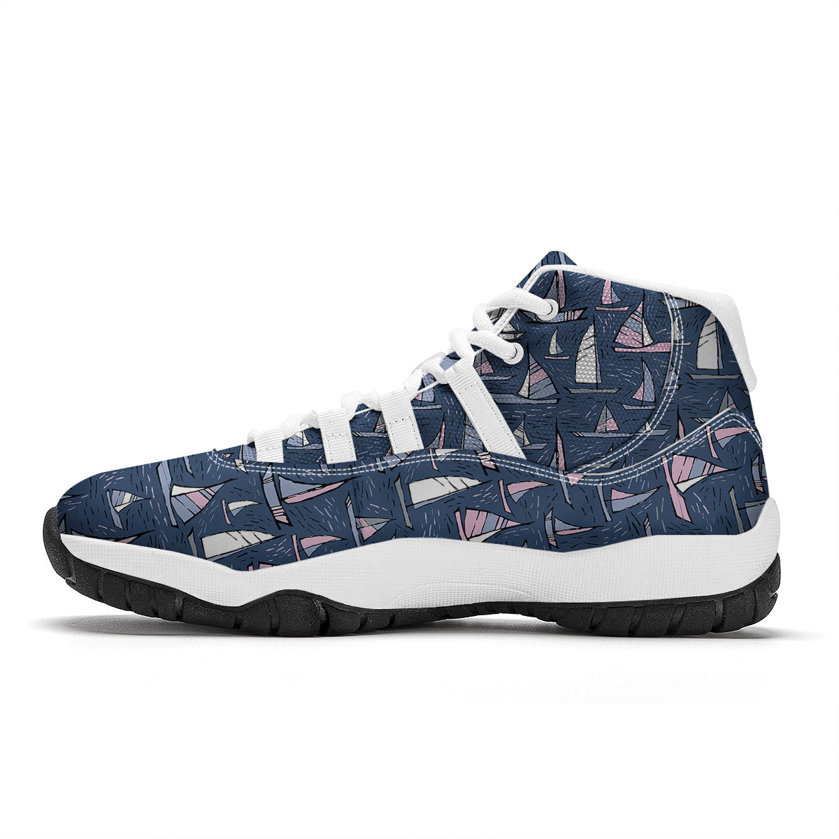 Sailing Boat Hand Drawn Print Pattern White Bball Shoes-grizzshop