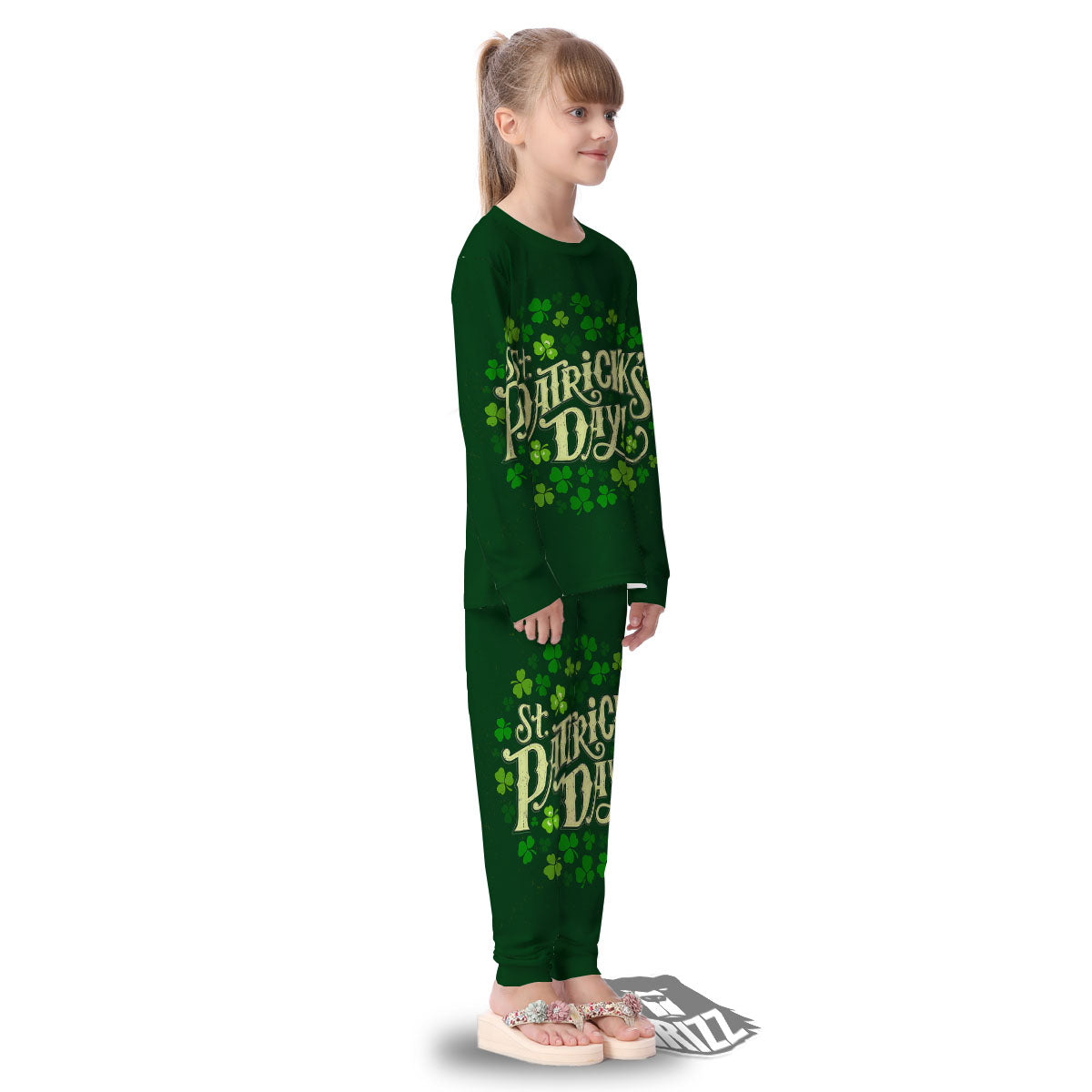 Saint Patrick's Day Green Clover Print Kid's Pajamas-grizzshop
