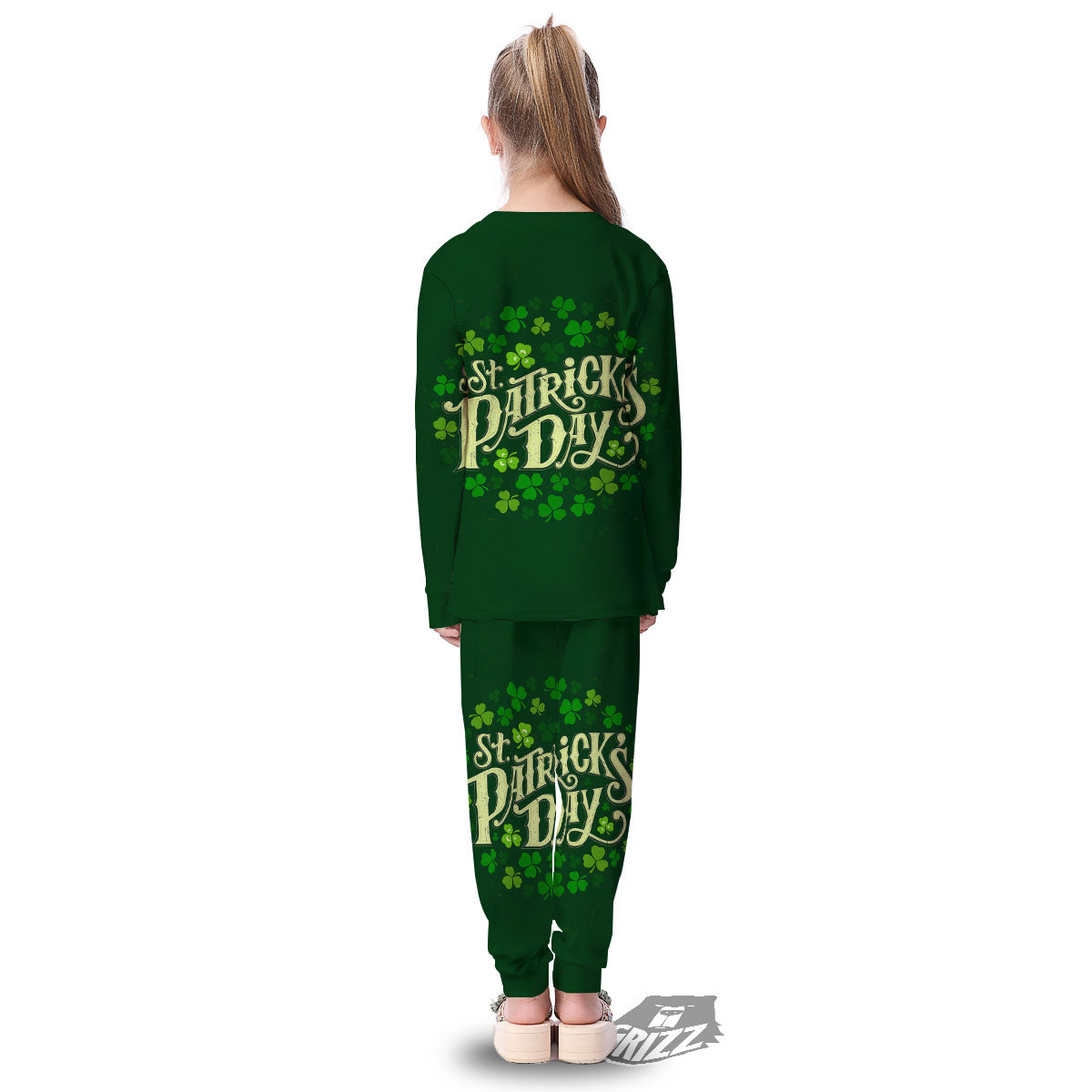Saint Patrick's Day Green Clover Print Kid's Pajamas-grizzshop