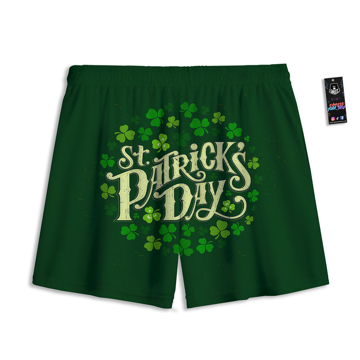 Saint Patrick's Day Green Clover Print Mesh Shorts