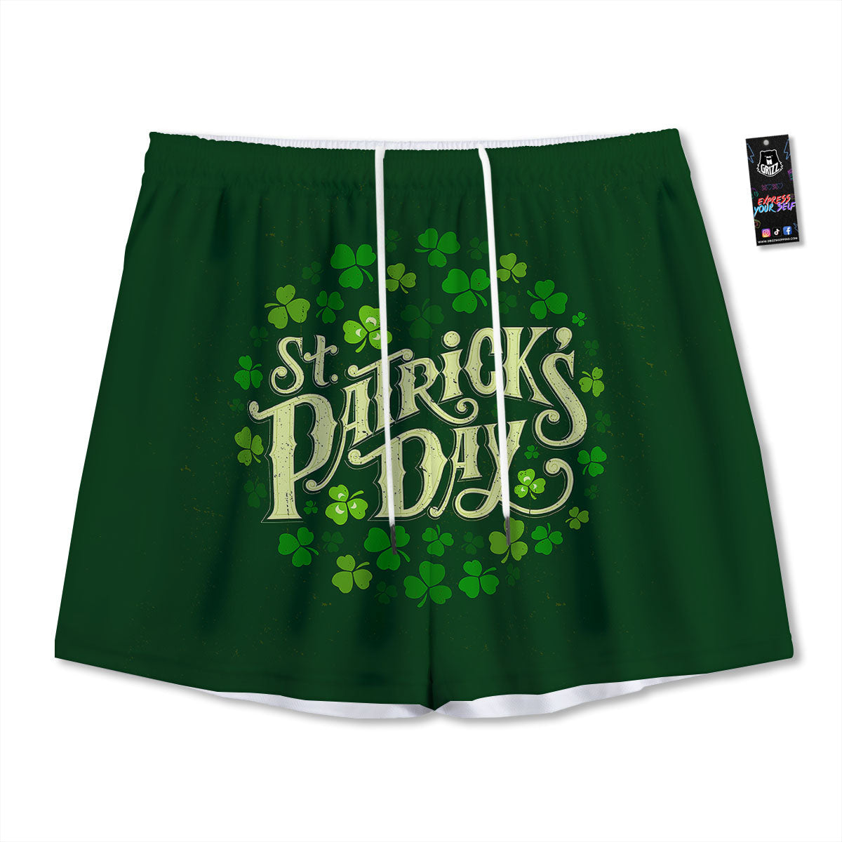 Saint Patrick's Day Green Clover Print Mesh Shorts