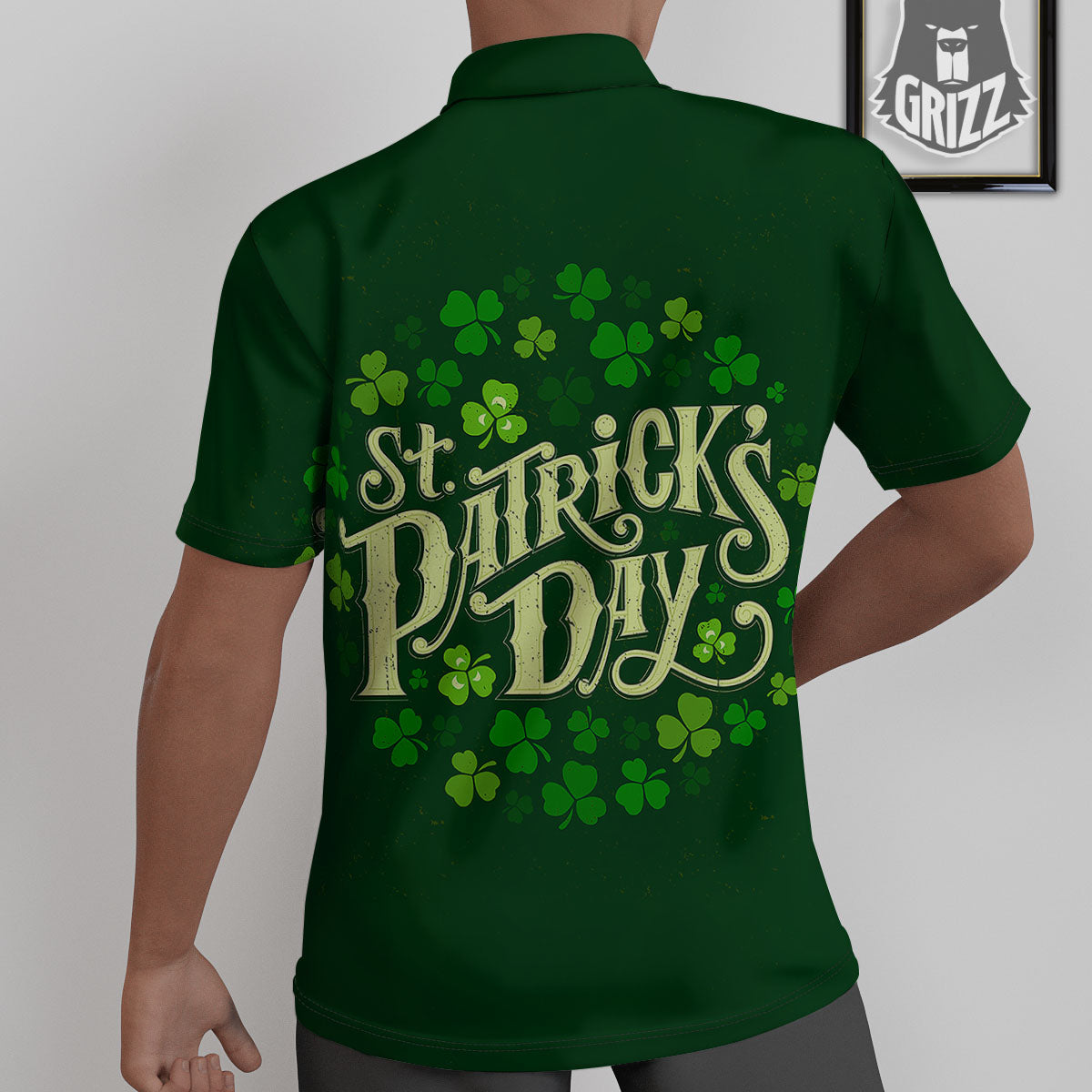 Saint Patrick's Day Green Clover Print Untucked Shirts-grizzshop