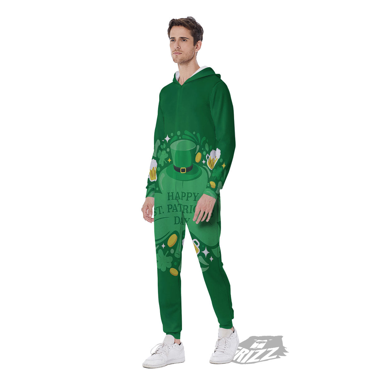 Saint Patrick's Day Green Irish Print Men's Jumpsuit-grizzshop