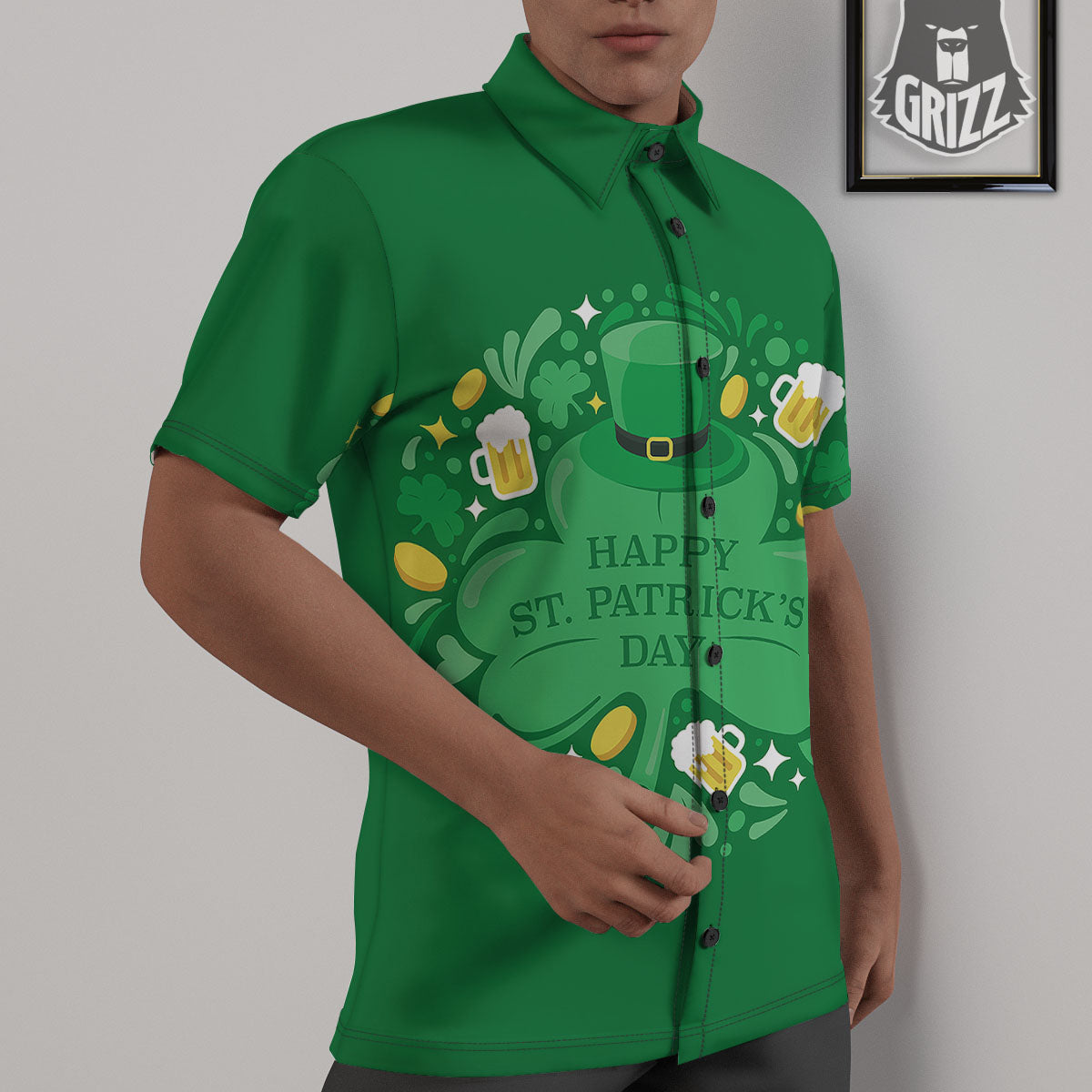 Saint Patrick's Day Green Irish Print Untucked Shirts-grizzshop