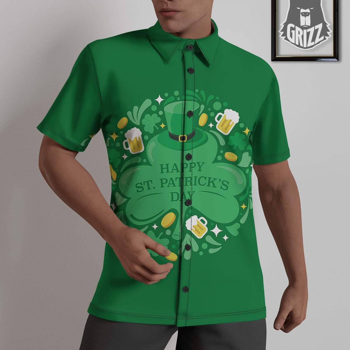 Saint Patrick's Day Green Irish Print Untucked Shirts-grizzshop