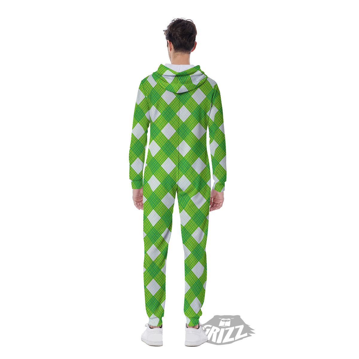 Saint Patrick's Day Green Plaid Print Men's Jumpsuit-grizzshop