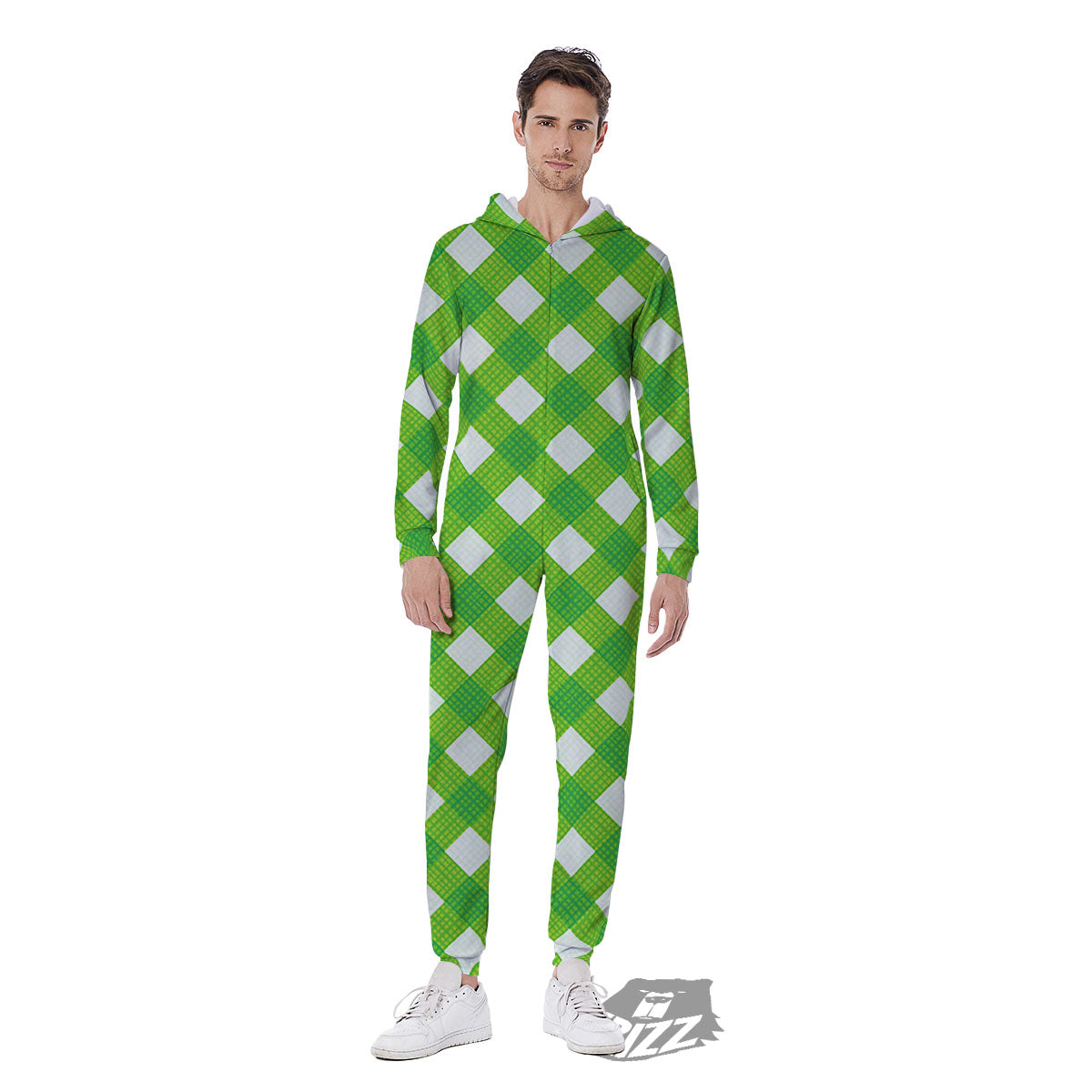 Saint Patrick's Day Green Plaid Print Men's Jumpsuit-grizzshop