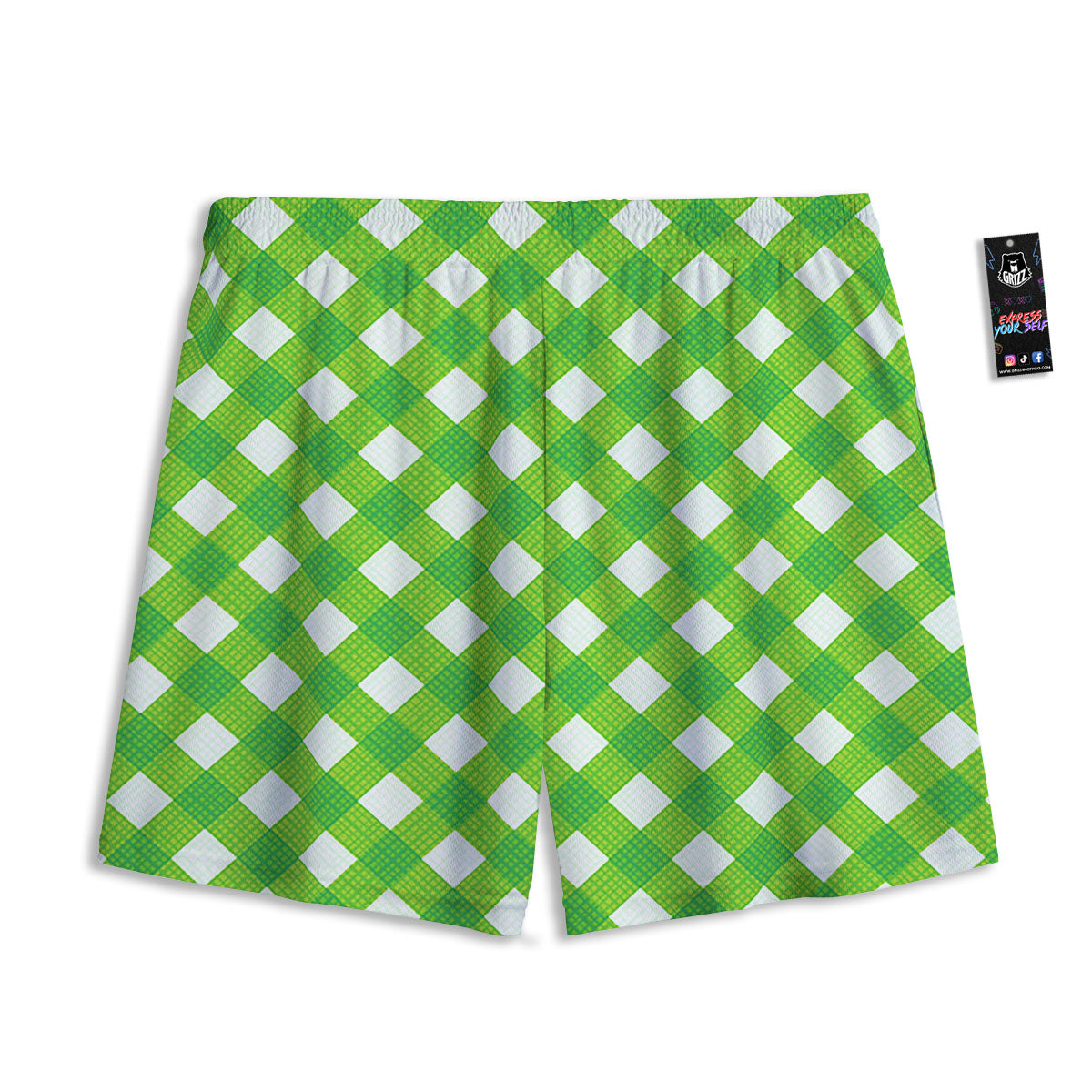 Saint Patrick's Day Green Plaid Print Mesh Shorts