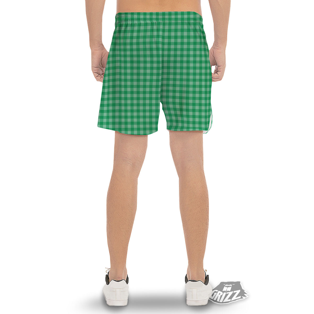 Saint Patrick's Day Green Tartan Print Men's Gym Shorts-grizzshop