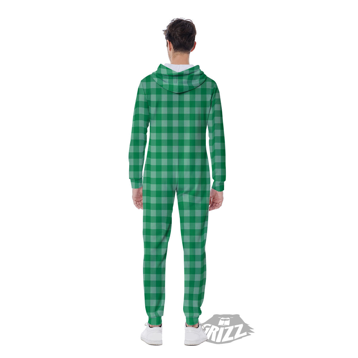Saint Patrick's Day Green Tartan Print Men's Jumpsuit-grizzshop